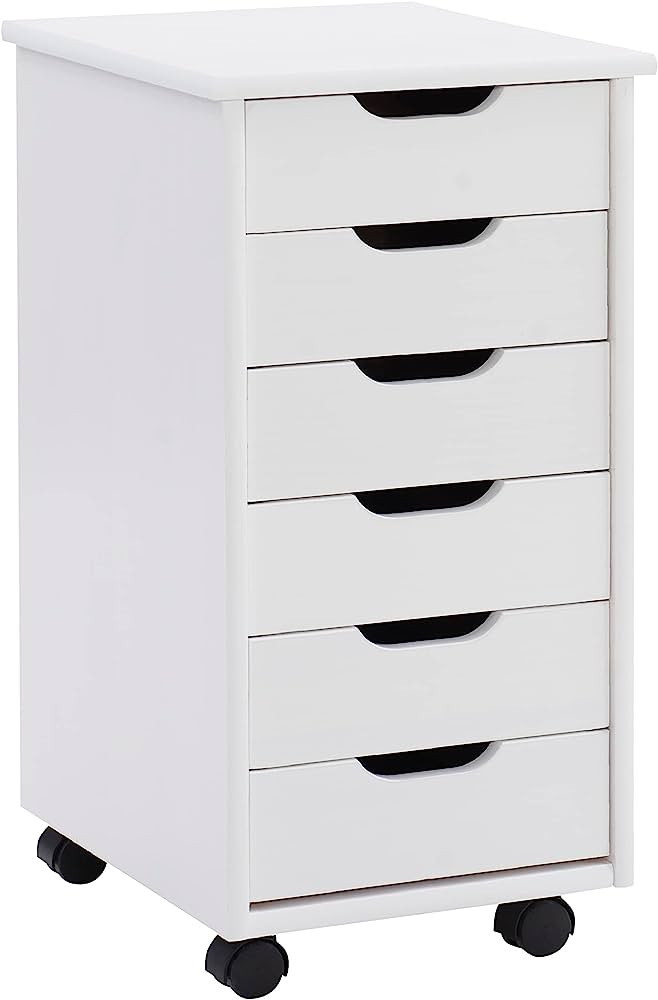 Linon Home Decor Products Corinne Six Drawer Storage, White Wash Rolling Cart | Amazon (US)