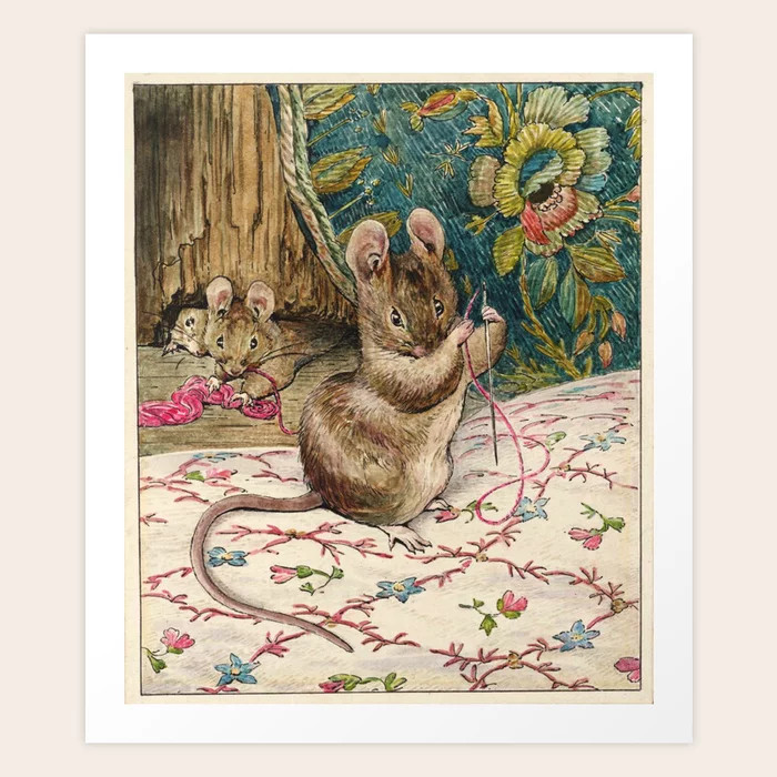 The Mice at Work Threading The Needle Beatrix Potter Art Print | Society6