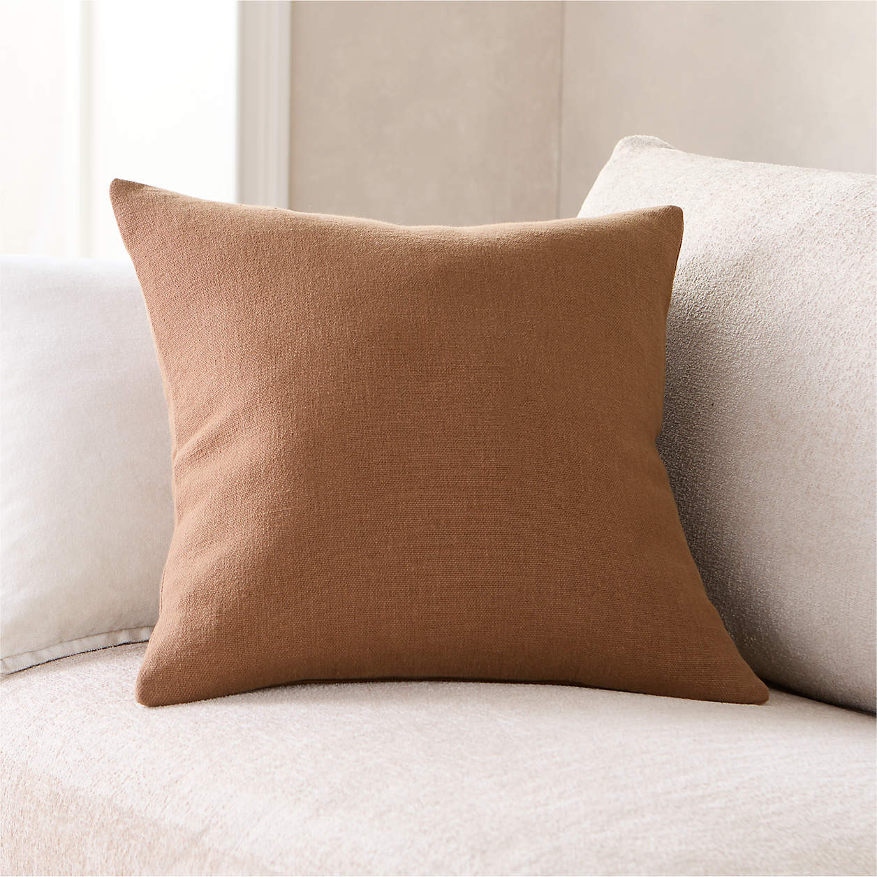 Relaxed Linen 20"x20" Maple Brown Layering Throw Pillow Cover + Reviews | Crate & Barrel | Crate & Barrel