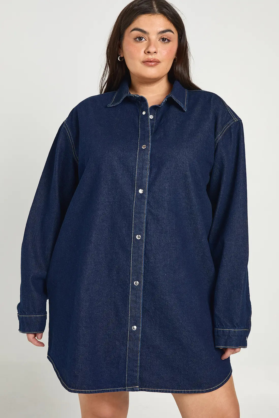 Indigo Plus Oversized Denim Shirt Dress | Boohoo USA | boohoo (US & Canada)