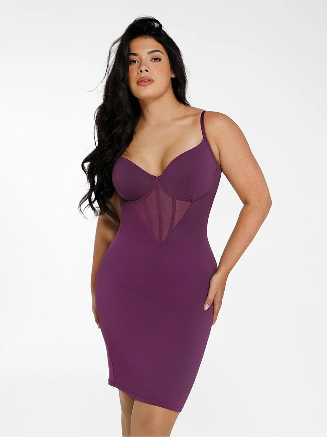 Shapewear Mesh Corset Panel Built-In Sculpting Midi Dress | Popilush