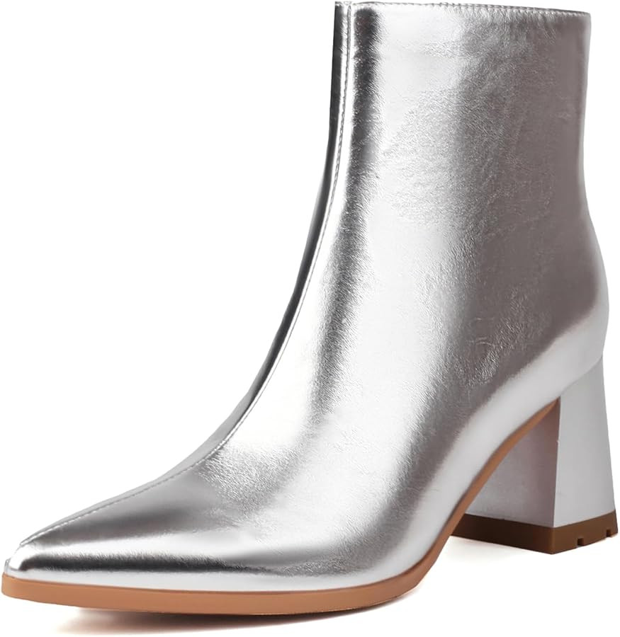 Women's Pointed Toe Boots Block Chunky Heel Ankle Booties | Amazon (US)