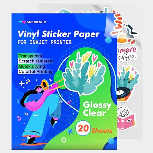 20 Sheets Clear Sticker Paper for Inkjet Printer - Glossy Printable Vinyl Sticker Paper Decal - Size 8.5'' x 11" A4 Self-Adhesive | Amazon (US)
