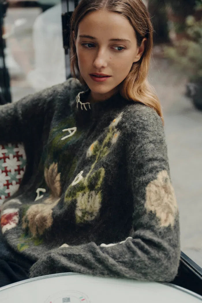 Cyclamen Jacquard Pullover in Baby Alpaca Blend Knit | Fabrique