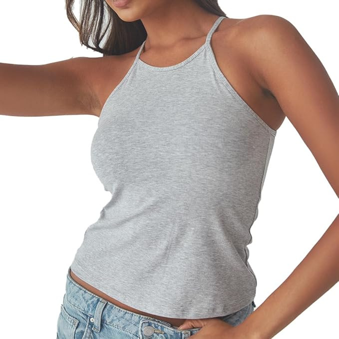 Klassy Network Solid High Neck Brami Tank-Top for Women - Built-in Bra Racerback Full Length Tank... | Amazon (US)