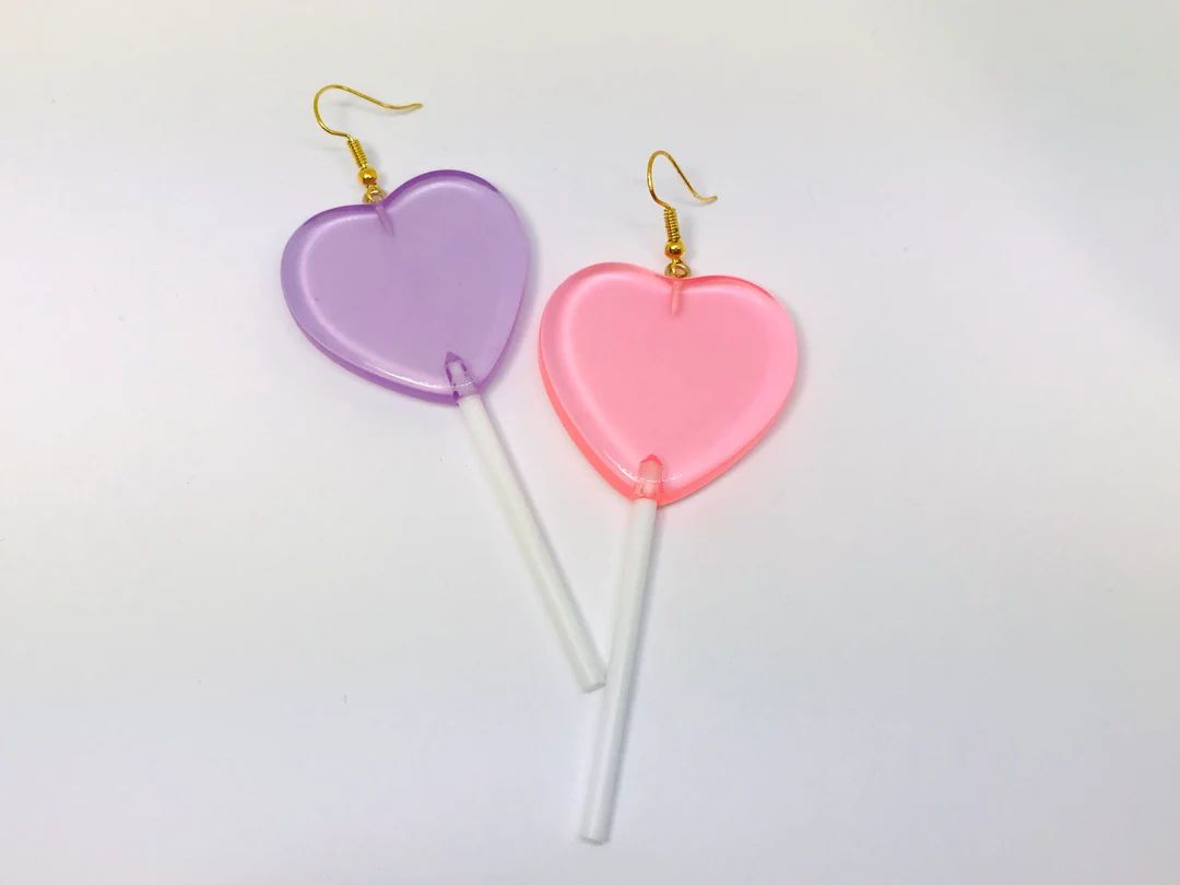 Heart Lollipop Earrings, Heart Earrings | Etsy (US)