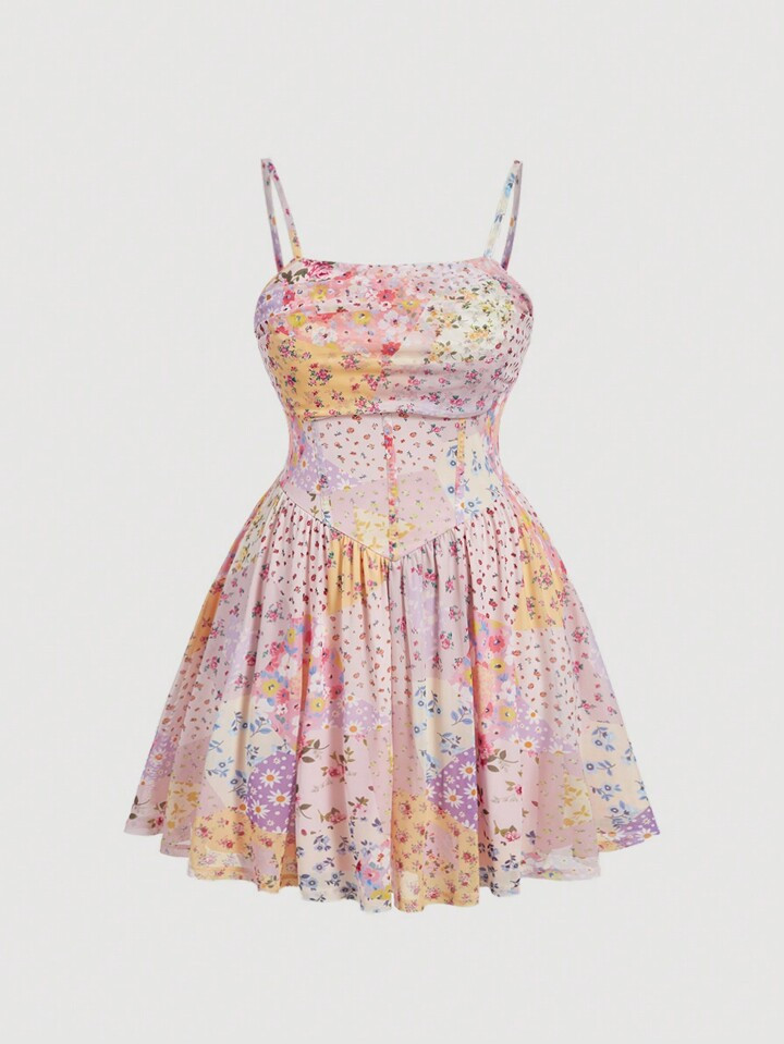 SHEIN MOD Floral Printed Bust Ruched Cinched Waist Summer Mini Slip Dress With Spaghetti Straps | SHEIN