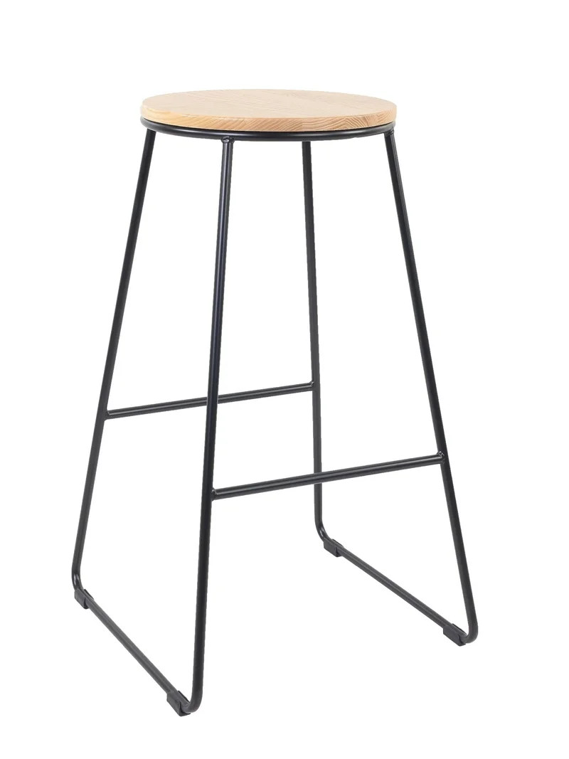 Mainstays 28 in Backless Bar Stool, Black Steel Base with Natural Rubberwood Seat | Walmart (US)