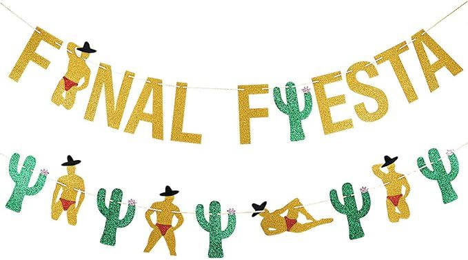 Gold Glittery Final Fiesta Banner and Glittery Cactus Man Garland- Mexican FiestaTheme Party Deco... | Amazon (US)