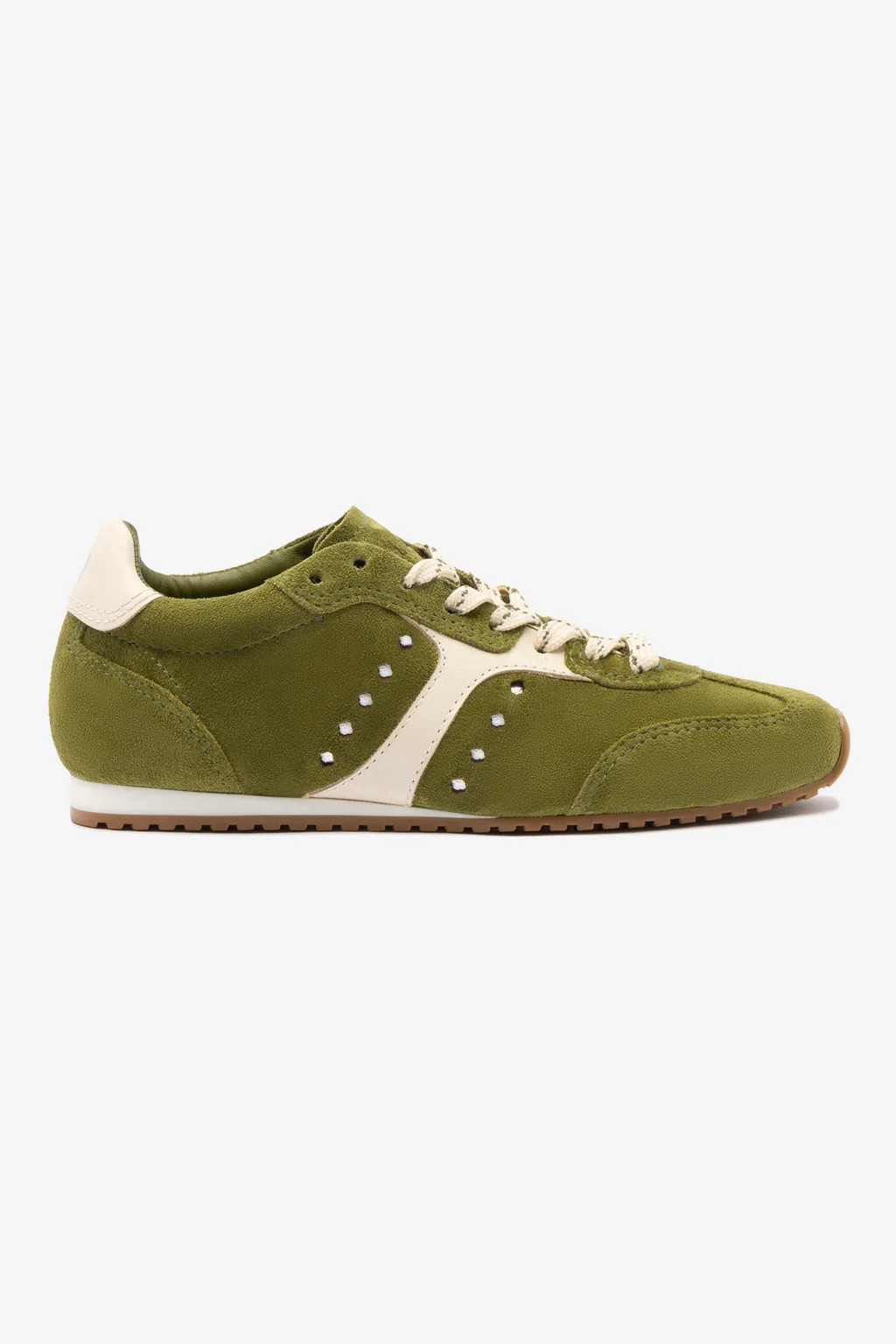 Stella Sneaker In Seaweed Suede and Ivory Leather | Larroude