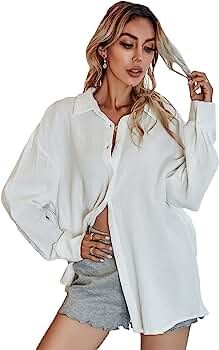 MakeMeChic Women's Oversized Button Down Shirts Collared Button Up Shirt Blouse Top | Amazon (US)