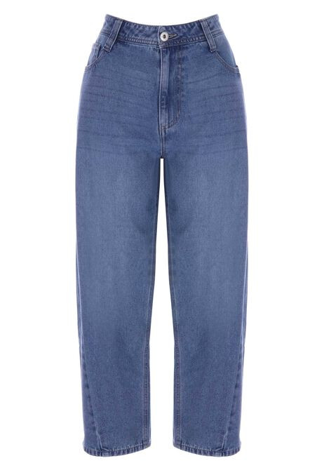 Womens Mid Blue Cotton Barrel Leg Jeans | Peacocks