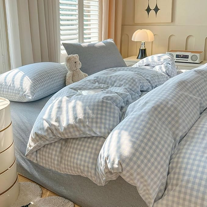 Nayoroom Gingham Duvet Cover Queen Size Blue White Plaid Checkered Comforter Cover Grid Farmhouse... | Amazon (US)