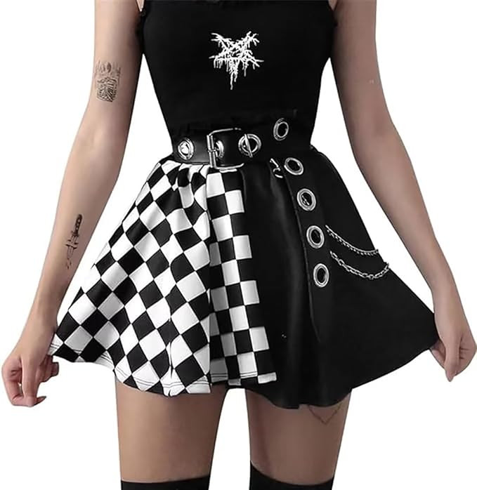 Ruolai Goth Black Pleated Mini Skirt with Chain High Waisted Tennis Skirt | Amazon (US)