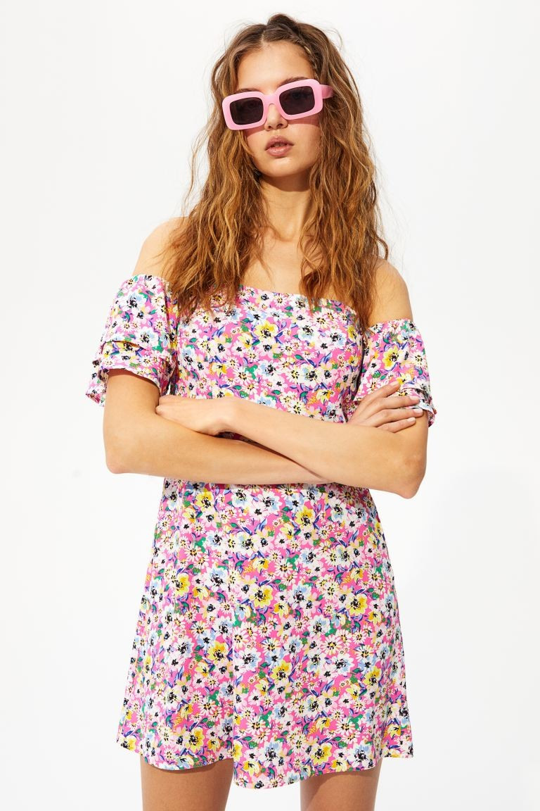 Off-the-shoulder Flounce-sleeve Dress | H&M (US + CA)