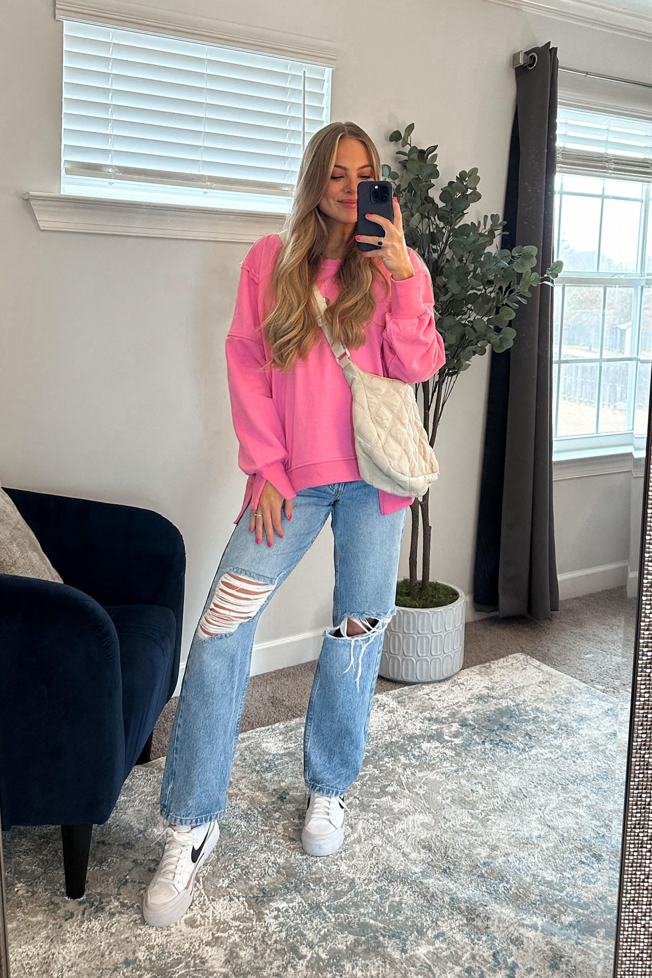 Mom outift
Casual style 
Free people 
Amazon outfit 
Distressed denim
Nike shoes 
Quilted puffer bag 
Oversized sweatshirt
Comfy cute outfit 
Bump friendly 

#LTKstyletip #LTKbump
