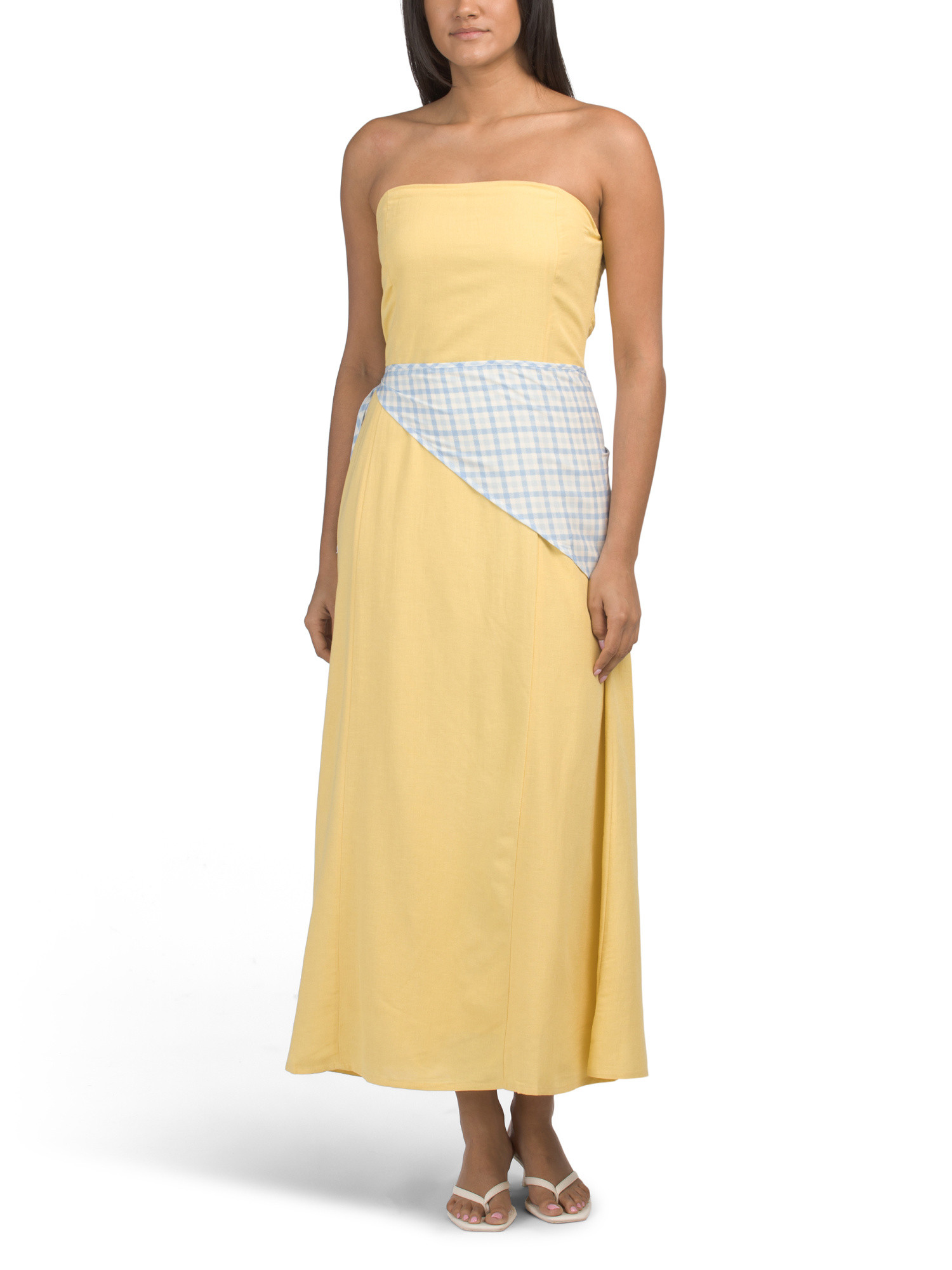 Linen Blend Strapless Detachable Scarf Waist Maxi Dress | TJ Maxx