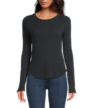 We The Free Easy Does It Waffle Knit Crew Neck Long Sleeve Tee Shirt | Dillard's