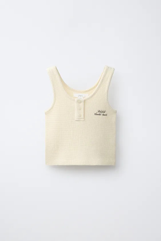 TEXT WAFFLE-KNIT TOP | Zara UK