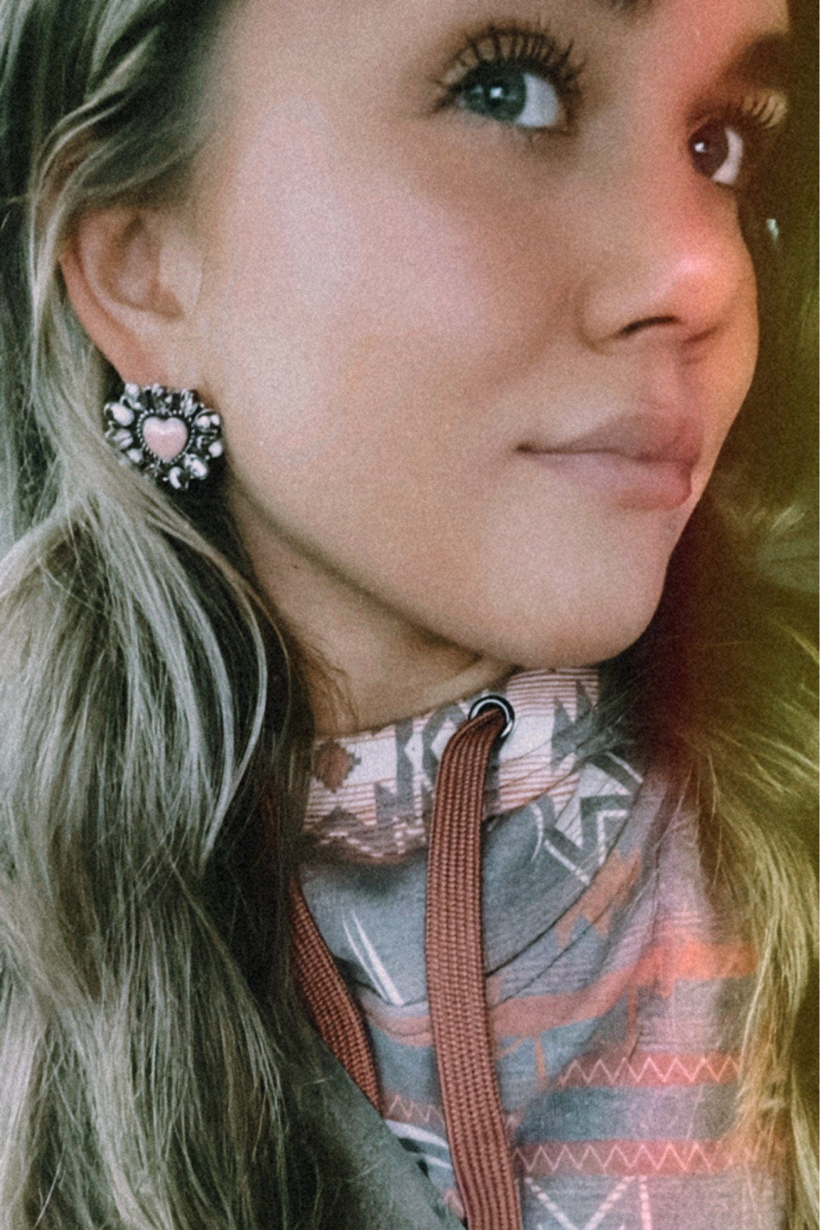 Authentic wild horse and pink conch earrings 