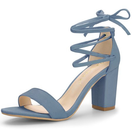 DARING DIVA Women's Lace Up Chunky Strappy High Heels Sandal Haze Blue 9 | Walmart (US)