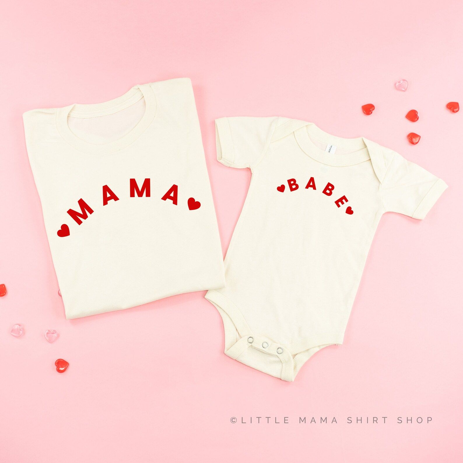 Mama and Babe Hearts© 2 Natural w/Red Tees |Mommy and Me Shirt |Mommy and Me Valentine Shirts | ... | Etsy (US)