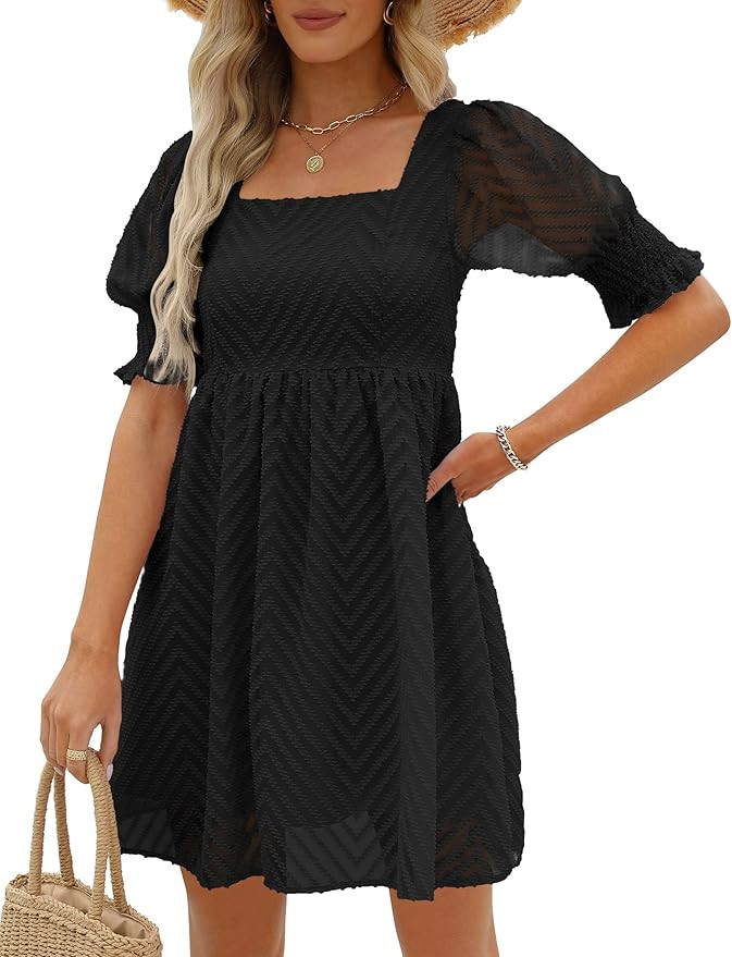 WEESO Womens Summer Puff Sleeve Square Neck Empire Waist Babydoll Dresses XXS-2XL | Amazon (US)
