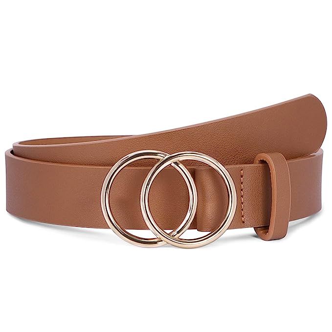 Fashion Designer Belts for Women Leather Belts for Jeans Dress Pants with Gold Double O-Ring Buck... | Amazon (US)