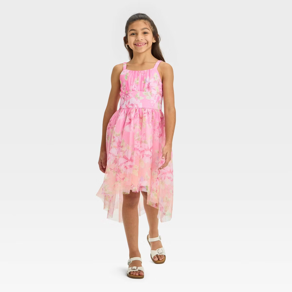 Zenzi Girls' Sleeveless Floral Hi-Low Dress - Pink | Target
