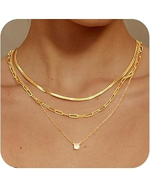 MBW Gold Layered Set Necklaces for Women, Dainty 14K Gold Plated Layered CZ Pendant Necklaces Sim... | Amazon (US)
