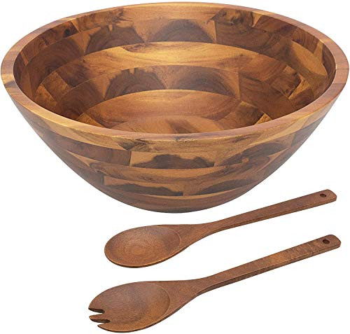 AIDEA Salad Bowls, Wooden Salad Bowls Set, Large Acacia Wood Serving Bowl for Fruits, Salad, 12.5" Big Salad Bowl with Serving Utensils | Amazon (US)