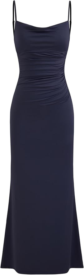 CIDER Women Wedding Guest Maxi Dresses Cowl Neck Backless Ruched Long Formal Dress Spaghetti Stra... | Amazon (US)