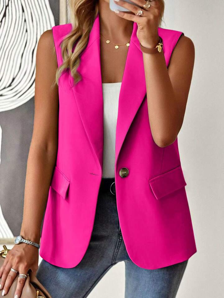 SHEIN Raffinéa Women's Spring Summer Sleeveless Blazer Jacket With One-Button Closure And Lapel ... | SHEIN