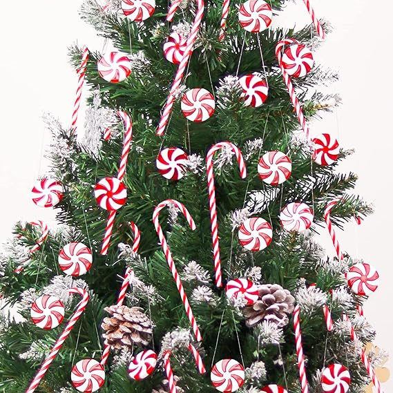 60Pcs Candy Canes Christmas Tree Decorations-Plastic Peppermint Candy Cane Ornaments for Christma... | Amazon (US)
