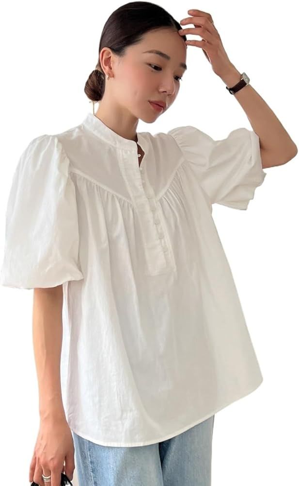 Dress Shirts for Women Mock Neck Puff Sleeve Blouse Shirts and Tops | Amazon (US)