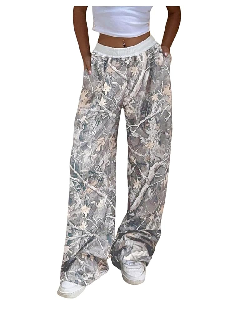 SOLY HUX Women's Camo Pants Elastic Waist Baggy Wide Leg Y2k Sweatpants with Pockets | Amazon (US)