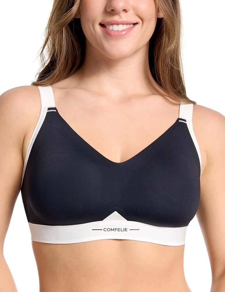 Wireless Bra for Women, Seamless Bra Comfort, Lightly Lined Color Block V-Neck Everyday Bra | Amazon (US)