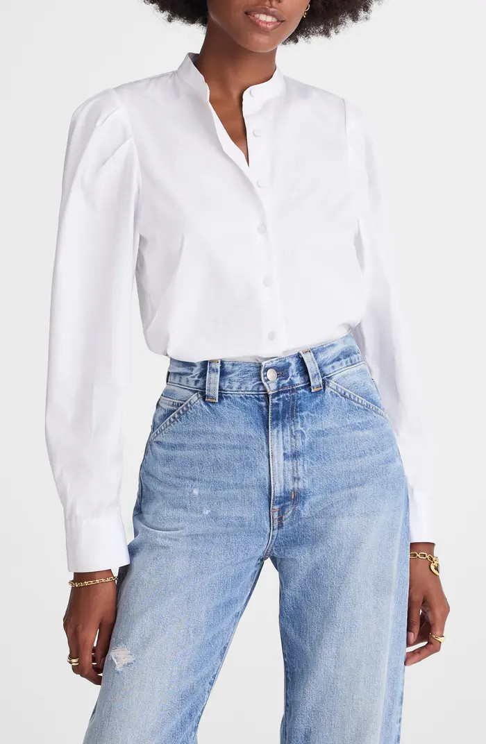 Paulina Cotton Poplin Band Collar Button-Up Shirt | Nordstrom