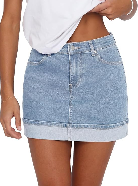 Tankaneo Womens High Waisted Mini Denim Skirt Summer Stretch Folded Hem Trendy Y2K Bodycon Jean S... | Amazon (US)