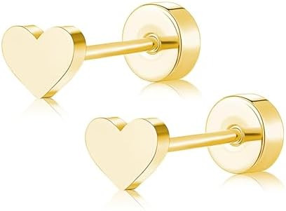 ZDE Women Flat Back Heart Earrings Non-Nickel Star Earrings Titanium Hypoallergenic Cartilage Moo... | Amazon (US)