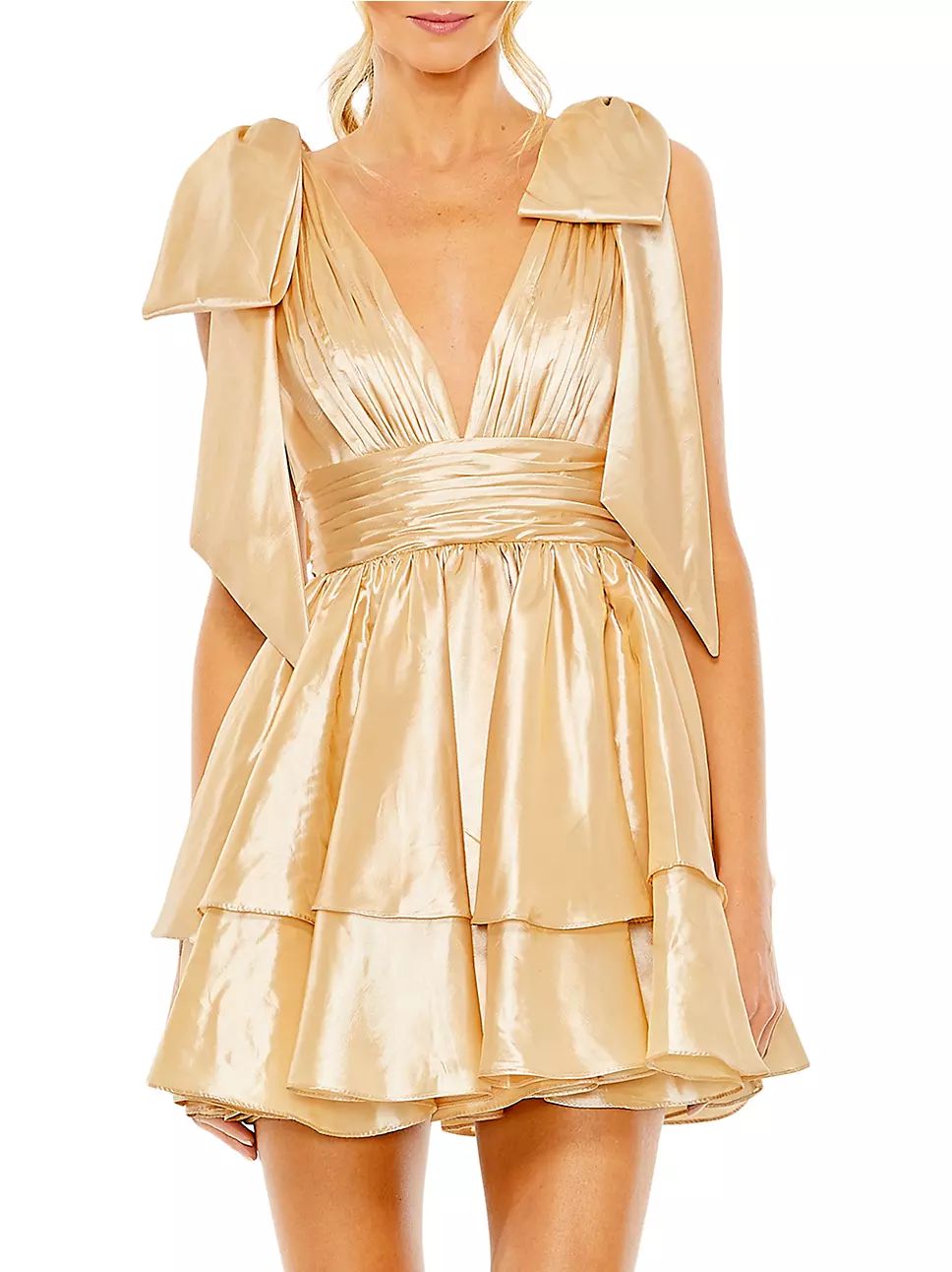 Bow-Shoulder Ruffled Minidress | Saks Fifth Avenue