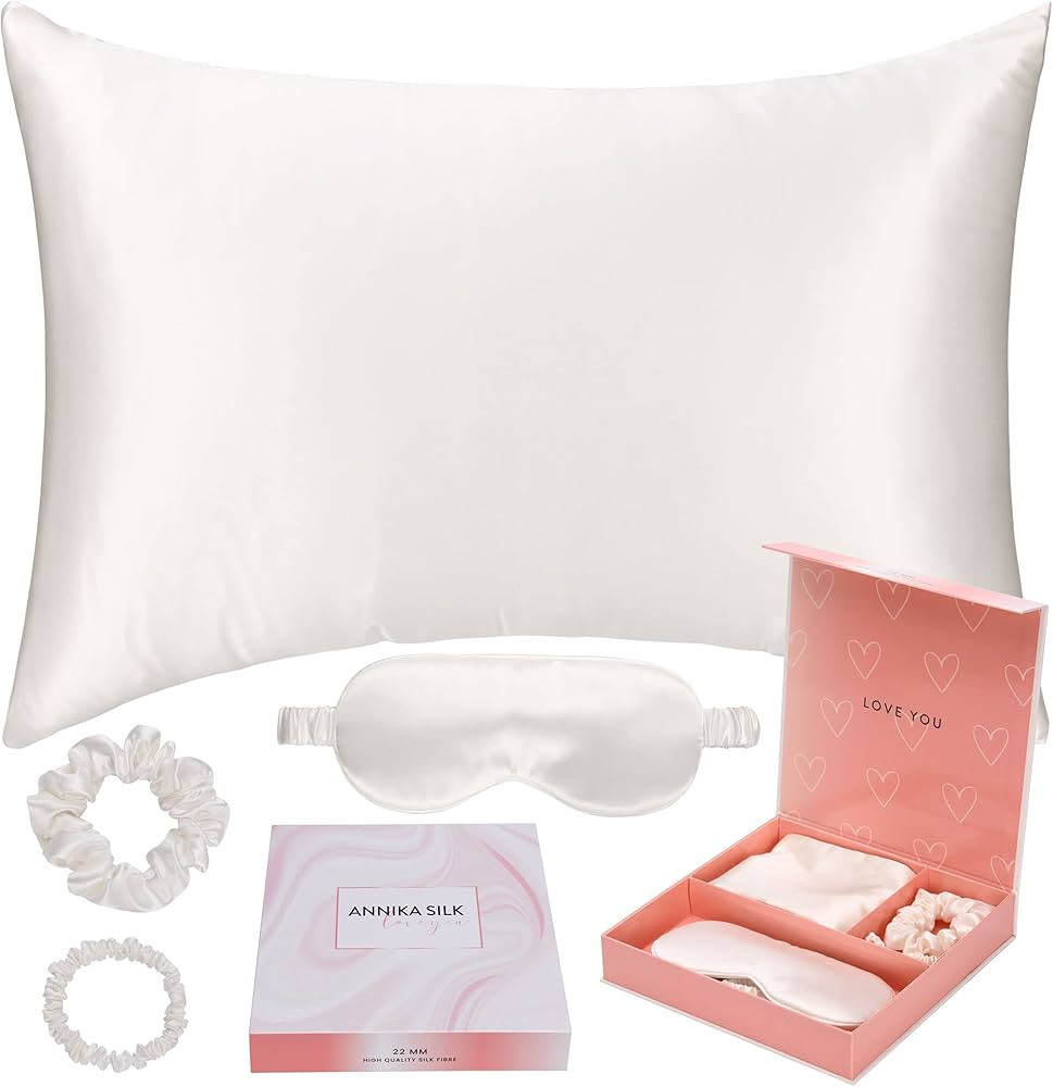 ANNIKA SILK 100% Pure 22 Momme Queen Size Mulberry 6A Silk Pillowcase & Sleep Mask Set for Hair &... | Amazon (US)