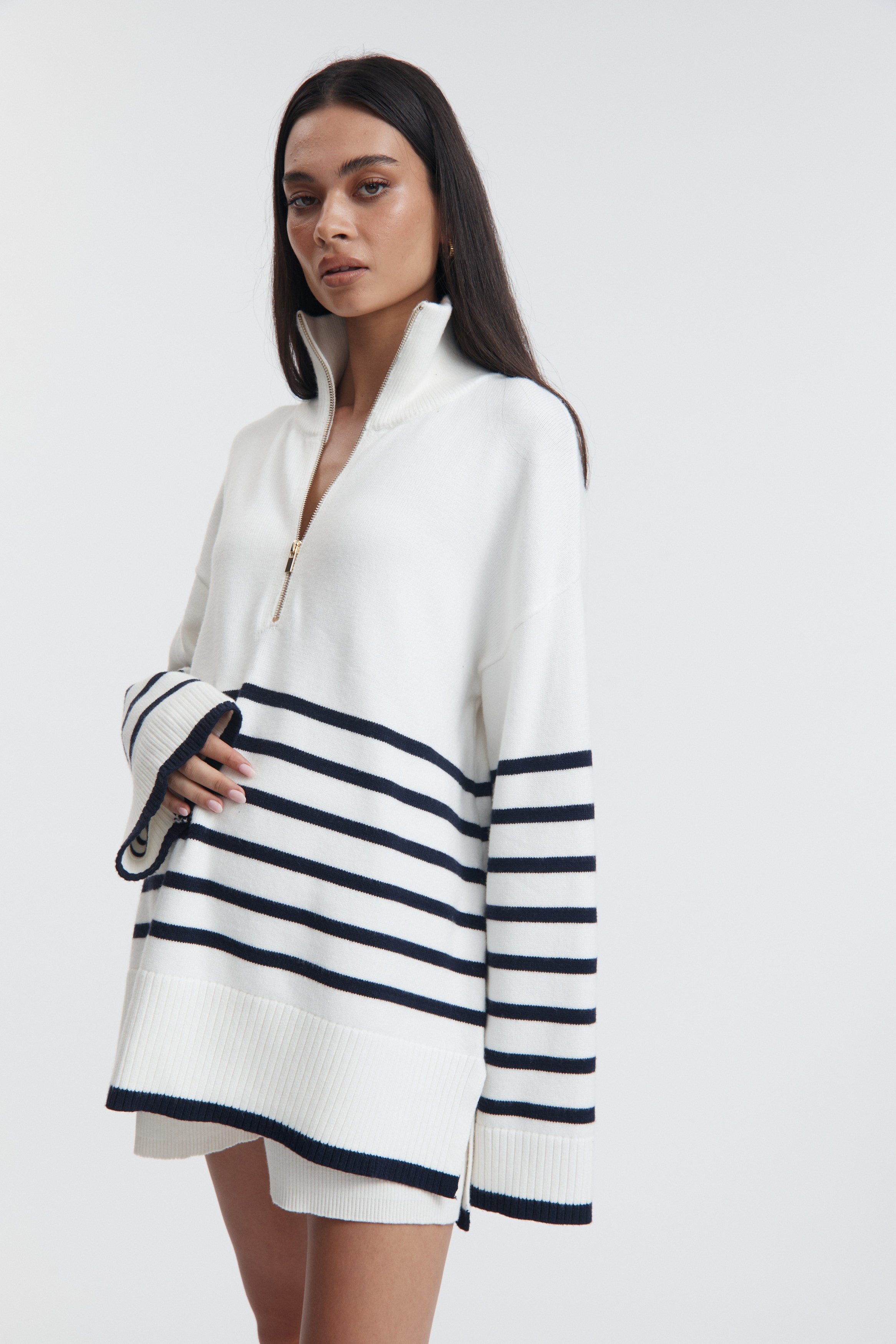 Sadie Stripe Knit Jumper (White/Navy) | Legoe Heritage Maternity APAC