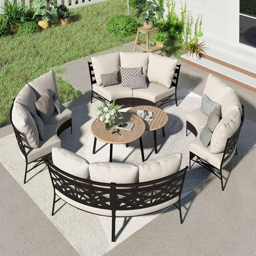 Sophia & William Half-Moon Patio Furniture Set, Curved Outdoor Sofa for 8 with Coffee Table, Wick... | Amazon (US)