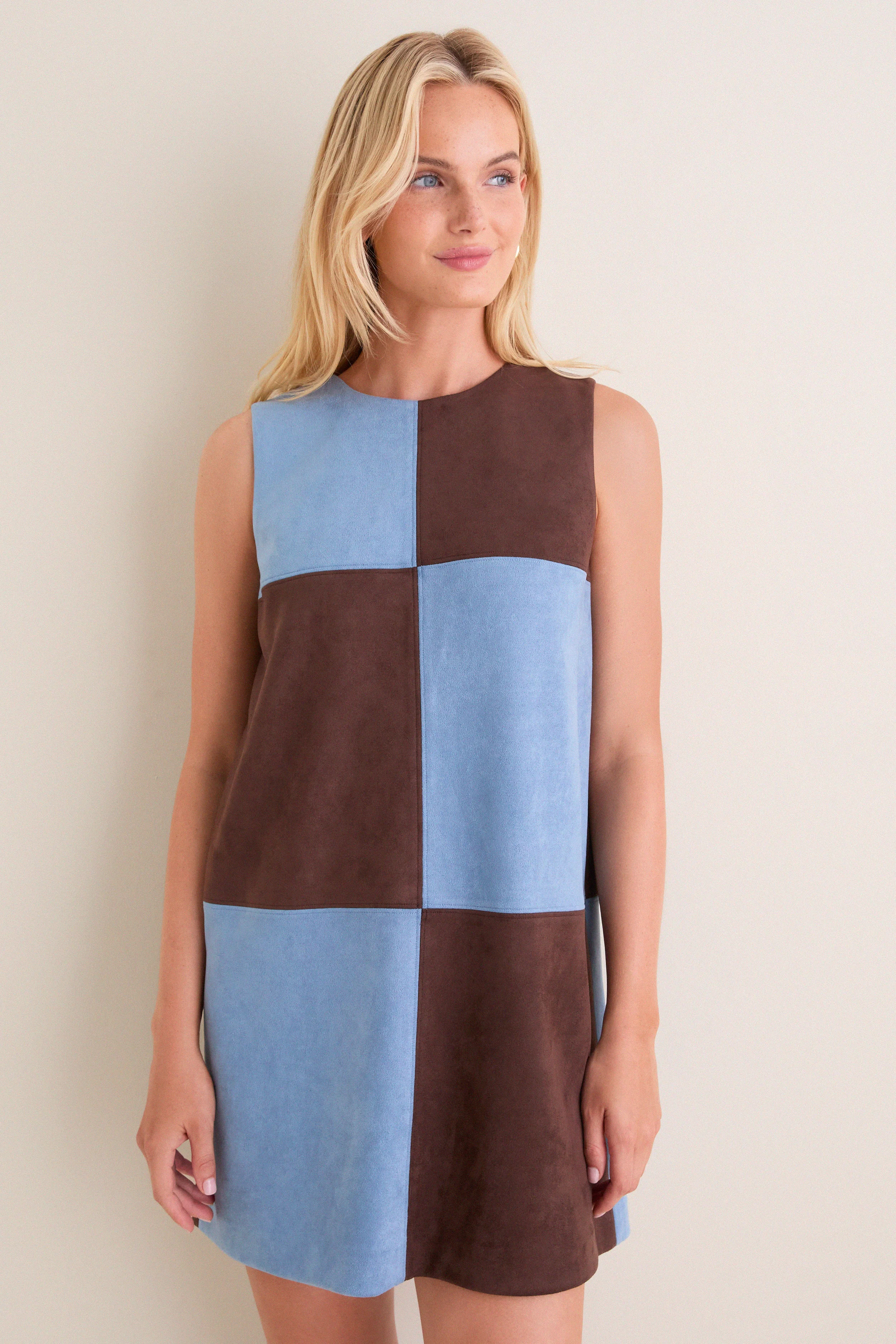 Ice Blue & Chocolate Faux Suede Beth Dress | Tuckernuck (US)