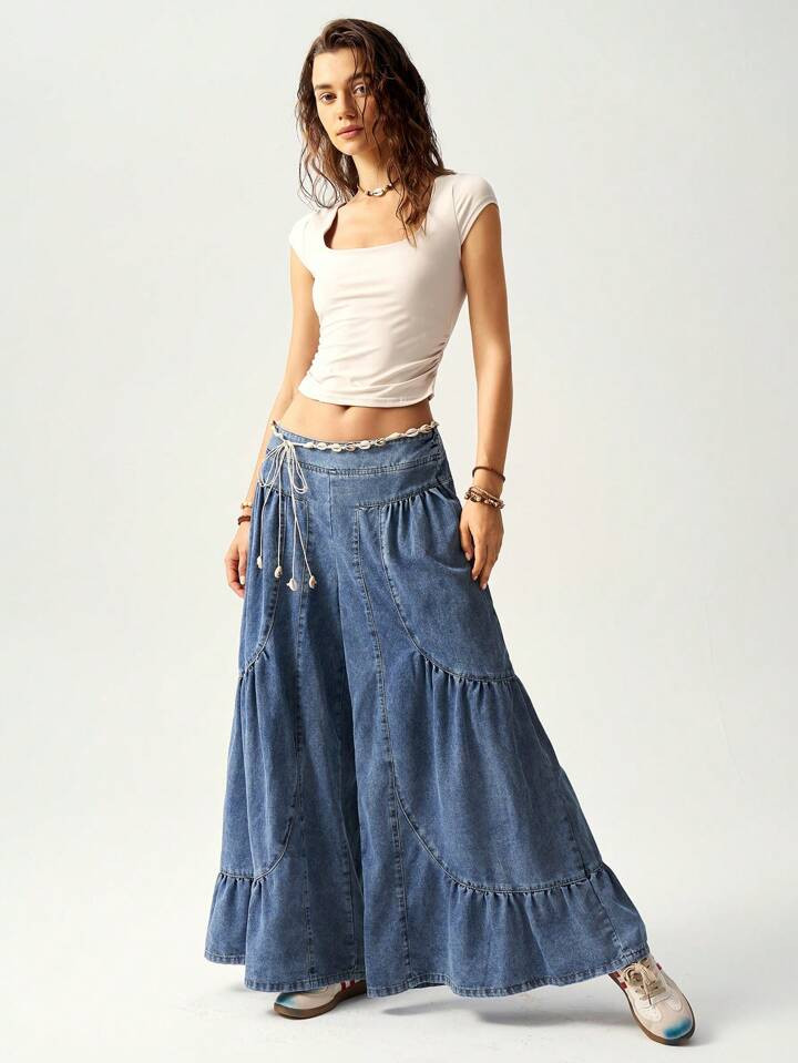 SHEIN BohoFeels Vacation Patchwork Loose Wide Leg Jeans For Women | SHEIN