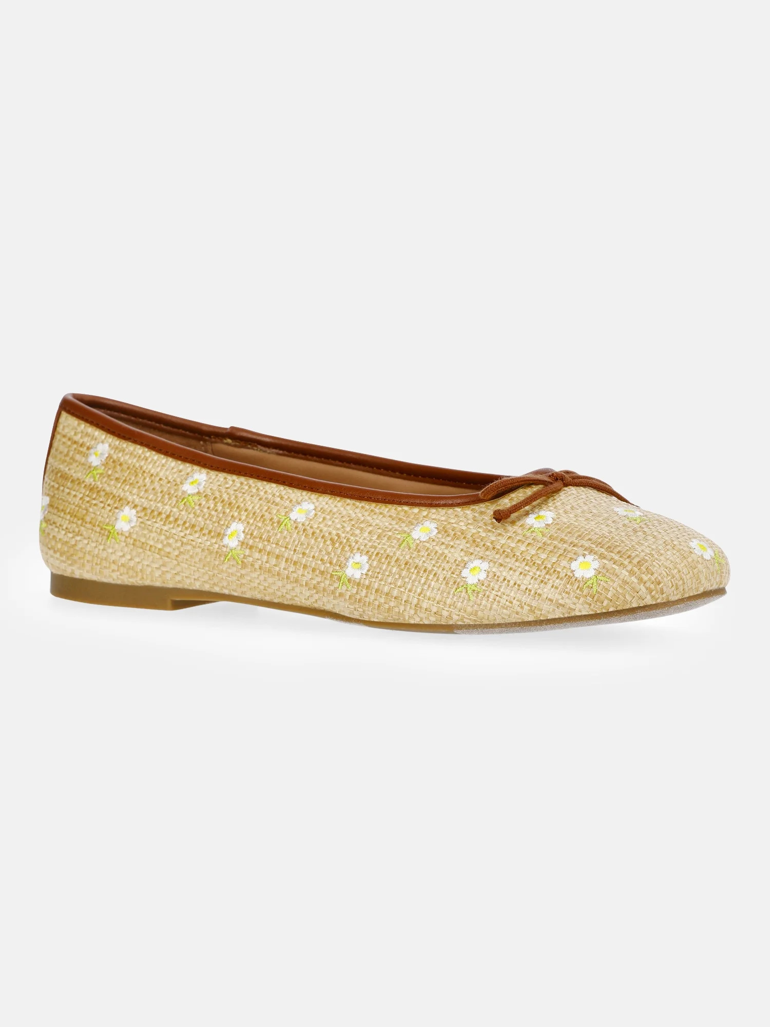 Free Assembly Women's Raffia Daisy Ballet Flats with Bow | Walmart (US)