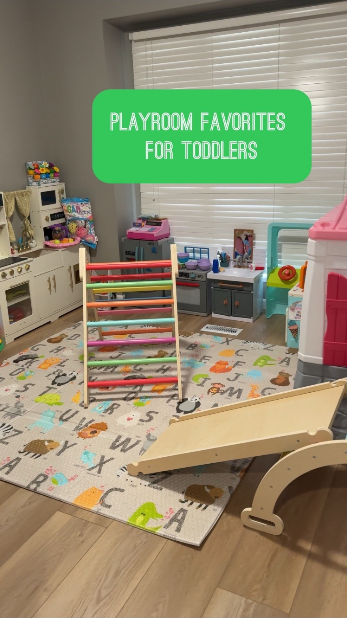 Playroom favorites for toddlers. Toddler playroom ideas. Montessori playroom. Pikler triangle set. Indoor toddler gym. Wooden climbing toys. Toddler sensory play. Indoor play equipment. Playroom organization. Neutral playroom decor. Educational toddler toys. Open ended play. Gross motor toys. Waldorf inspired toys. Amazon toddler finds. Sam’s Club play find. Disney toddler toys. Little Tikes washer dryer. Toddler trampoline. Stay at home mom must haves. Screen free toddler activities.