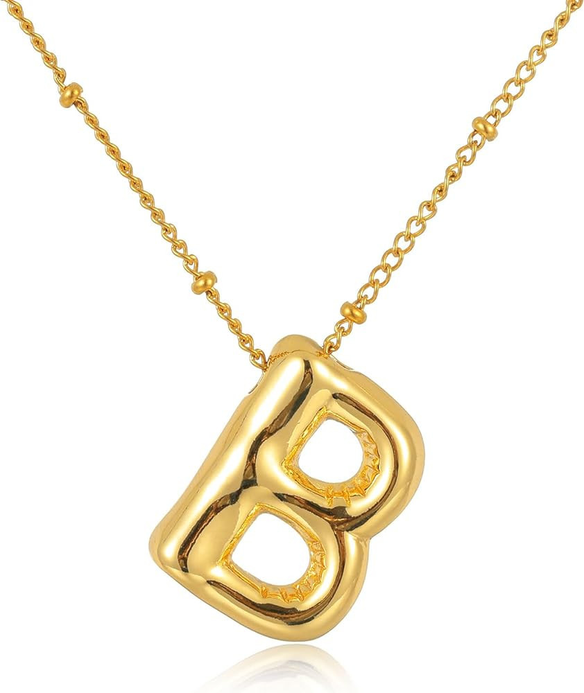 VRNGI Bubble Letter Necklace Gold Initial Necklace for Women Balloon Necklace Dainty Gold Necklac... | Amazon (US)