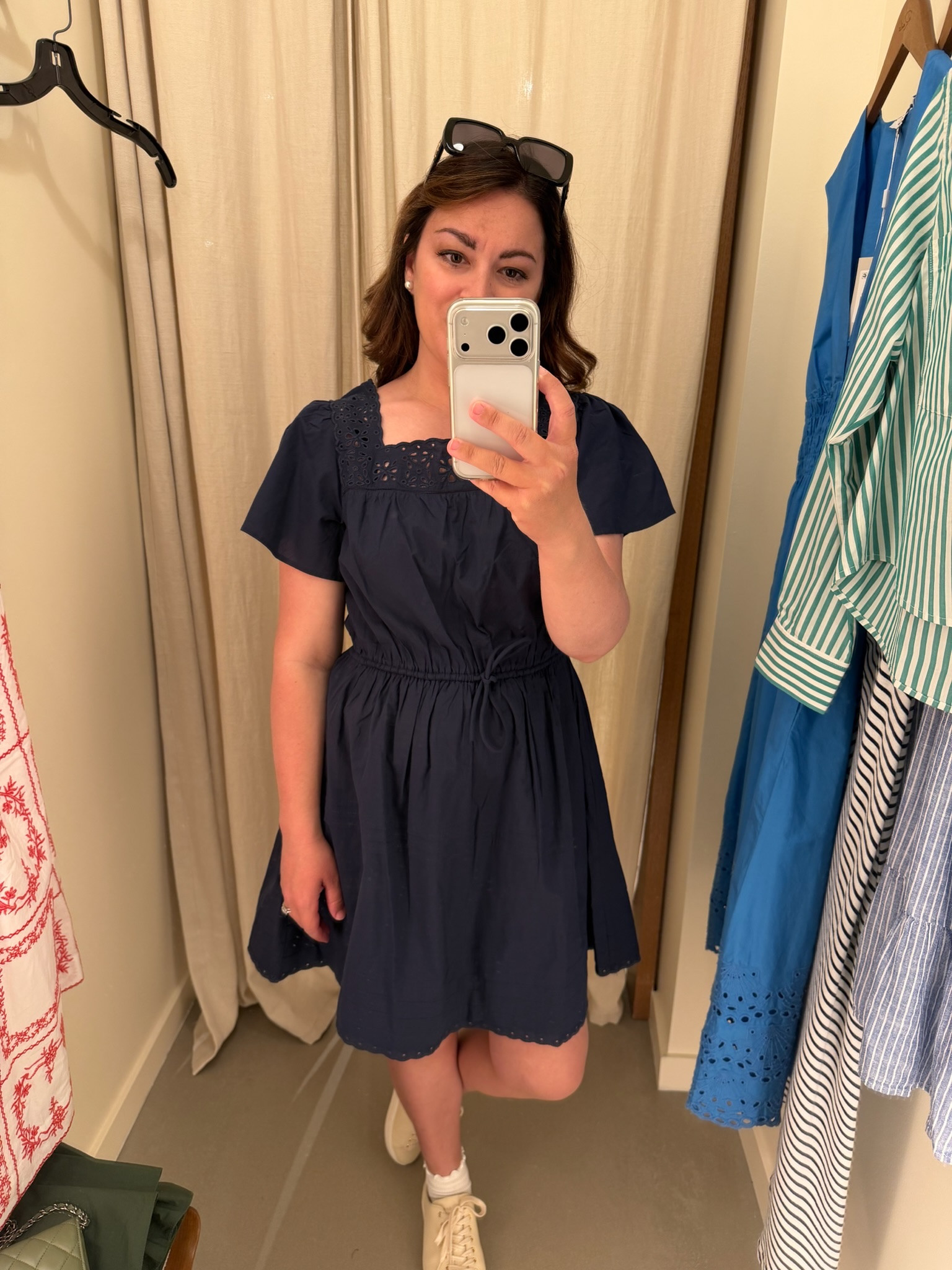 The sweetest navy dress! 💙 Love the neckline detail and easy drawstring waist for an everyday summer look!!!

#LTKootd #LTKSaleAlert #LTKSeasonal